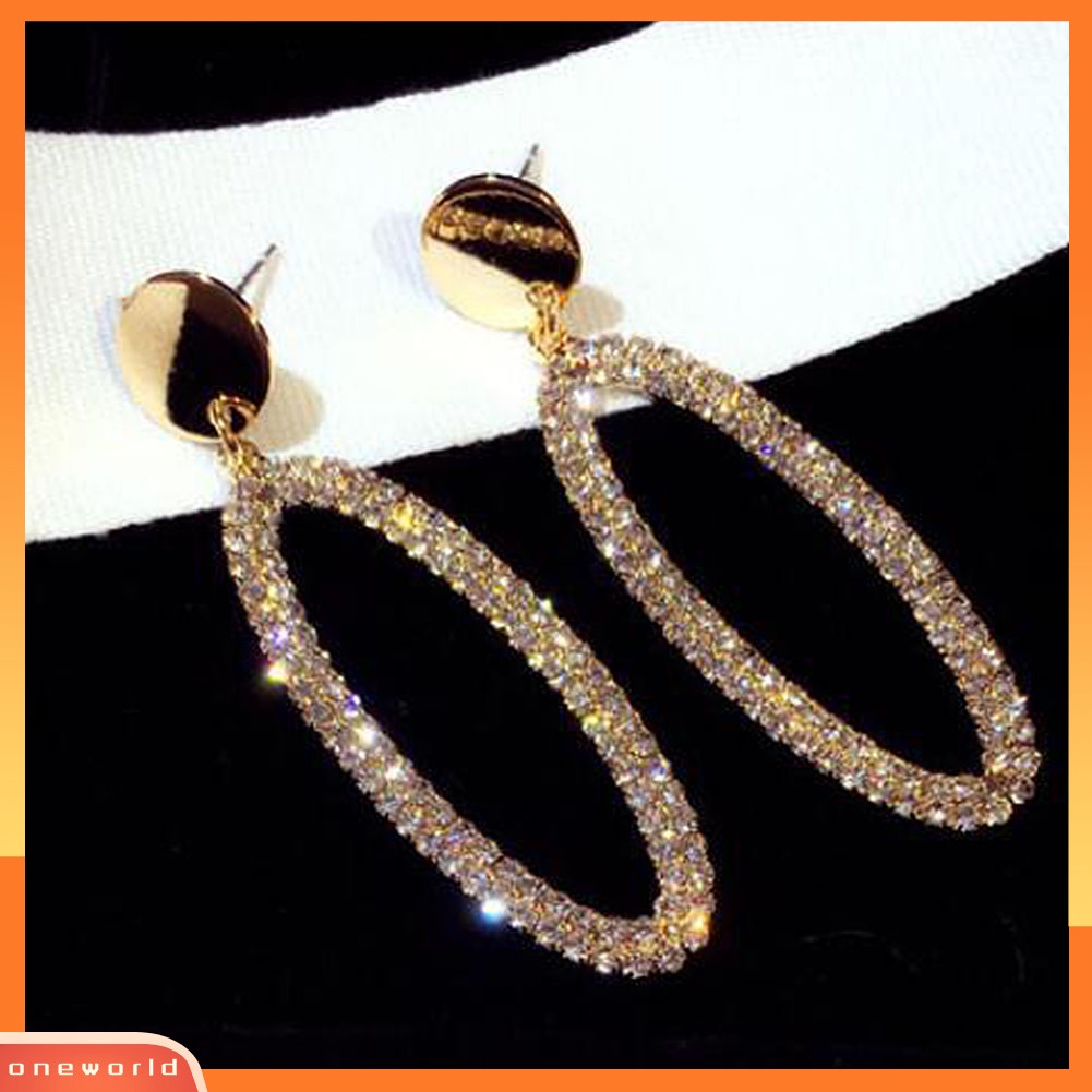 [WOD] Jam Tangan Berlian Imitasi Wanita Bentuk Oval Geometris Menjuntai Ear Drop Earrings Jewelry