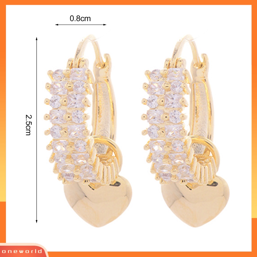 [WOD] 1pasang Anting Hoop Wanita Shiny Cubic Zirconia Bentuk Hati Alloy Lady Earrings Untuk Pakaian Sehari-Hari