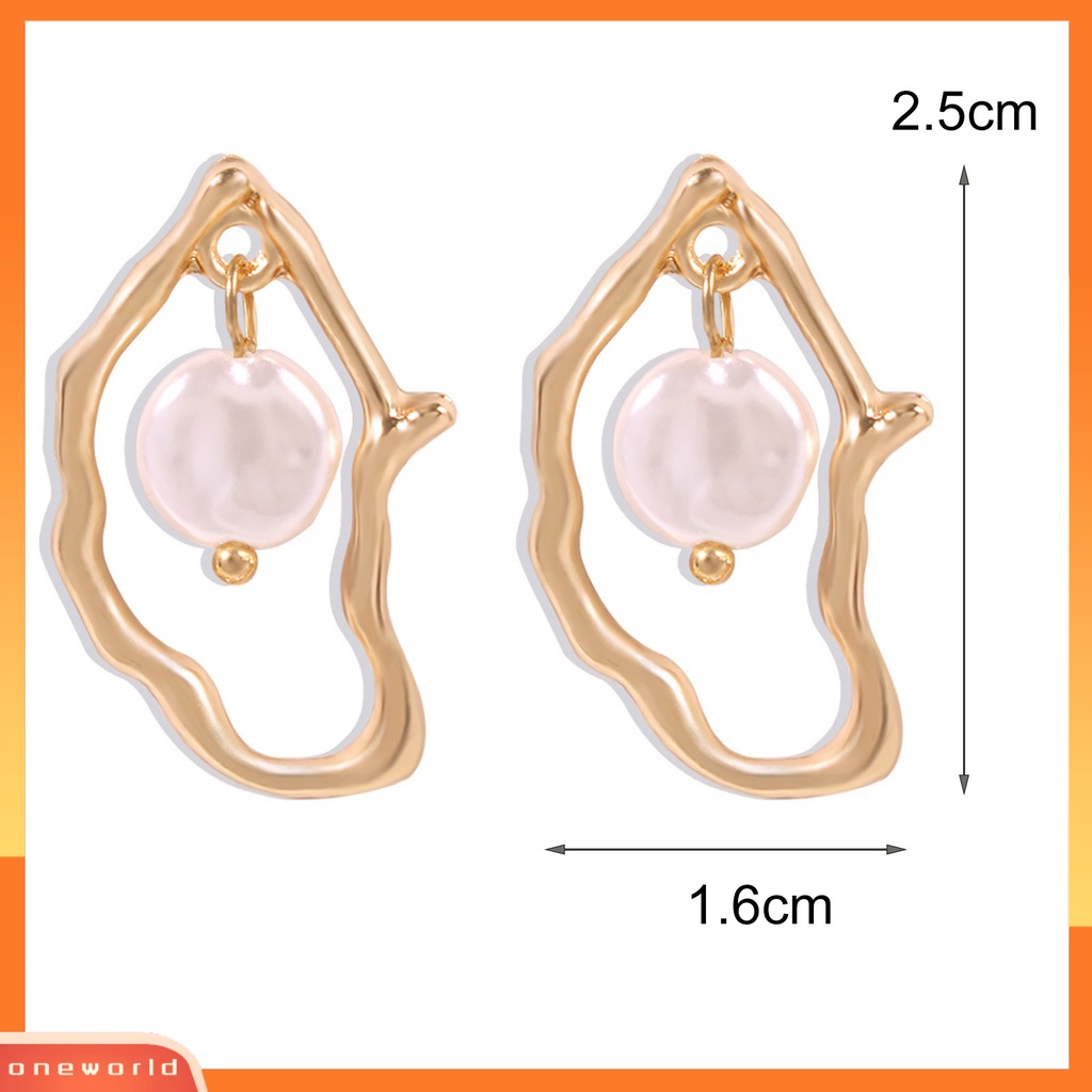 [WOD] 1pasang Anting Menjuntai Tidak Teratur Perhiasan Peal Imitasi Fashion Penampilan Drop Earrings Untuk Pakaian Sehari-Hari