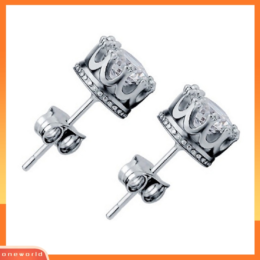 [WOD] Fashion Wanita Bulat Cubic Zirconia Ukir Mahkota Telinga Stud Earrings Perhiasan Hadiah