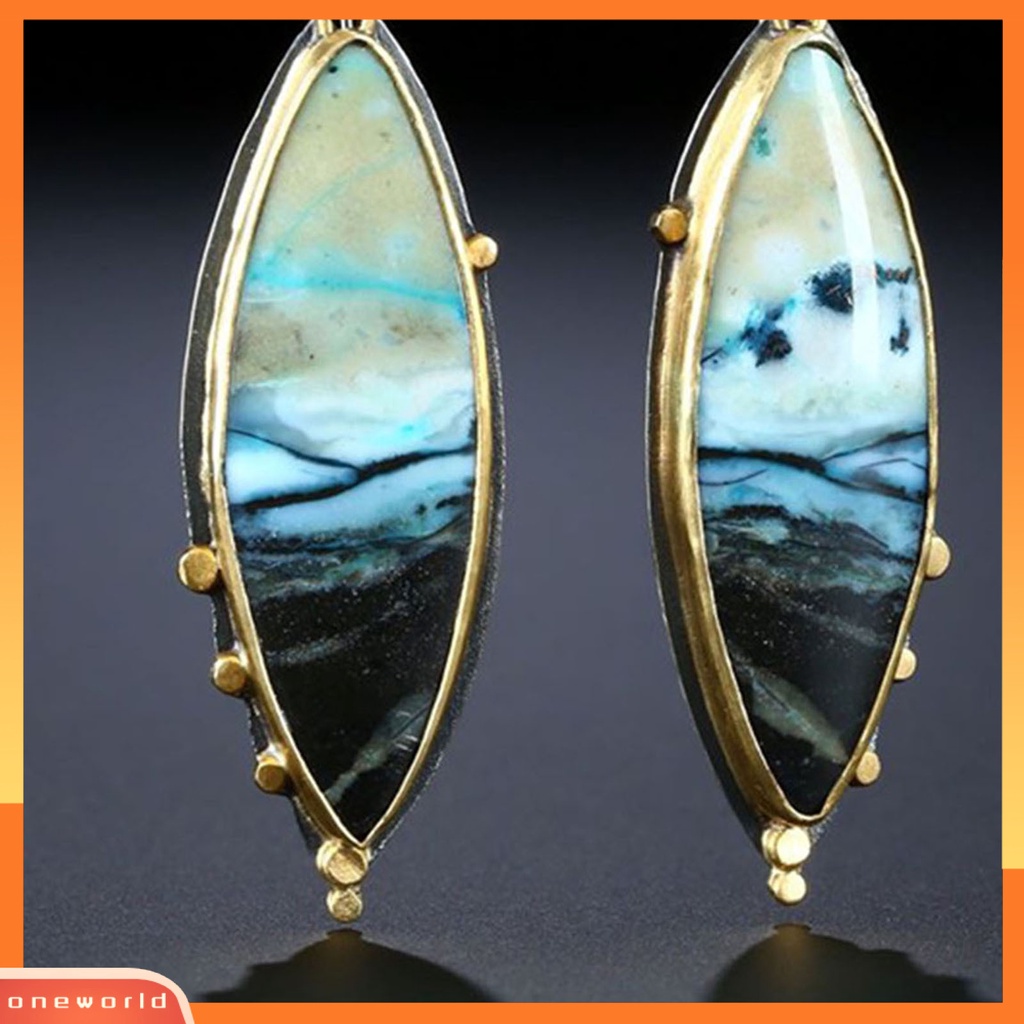 [WOD] 1pasang Unik Bentuk Tindik Menjuntai Anting Pesona Hadiah Pola Lautan Imitasi Opal Hook Earrings Perhiasan Pesta