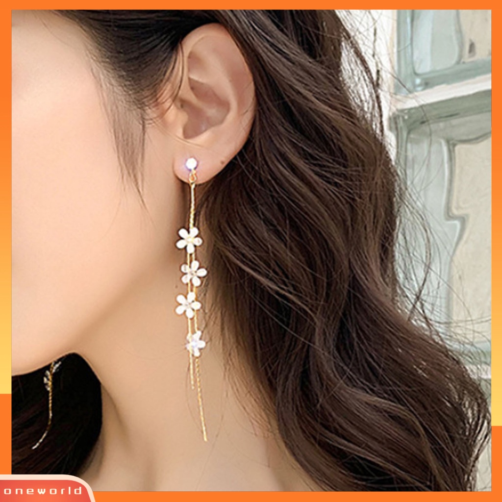 [WOD] 1pasang Berlian Imitasi Bersinar Dekorasi Piercing Lady Earrings Fashion Rantai Asimetris Rumbai Bunga Stud Earrings Perhiasan Aksesoris