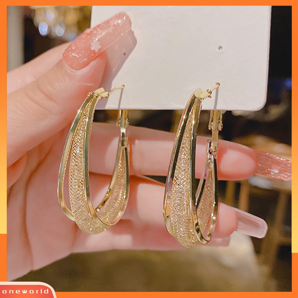 [WOD] 1pasang Anting Hoop High-end Warna Kontras Mengkilap Lingkaran Bulat Menjuntai Anting-Anting Perhiasan Harian