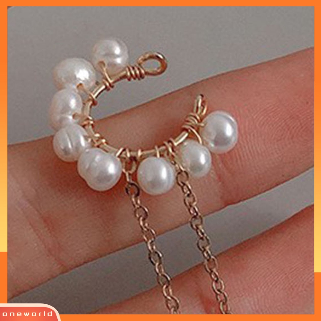 [WOD] 1pasang Indah C-shaped Asymmetric Faux Pearl Earring Ear Cuff Perhiasan Aksesori