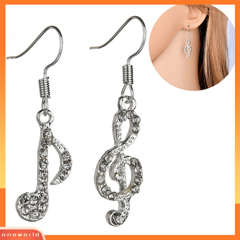 [WOD] Glitter Treble Musik Note Berlian Imitasi Hias Pesona Wanita Asimetris Kait Anting