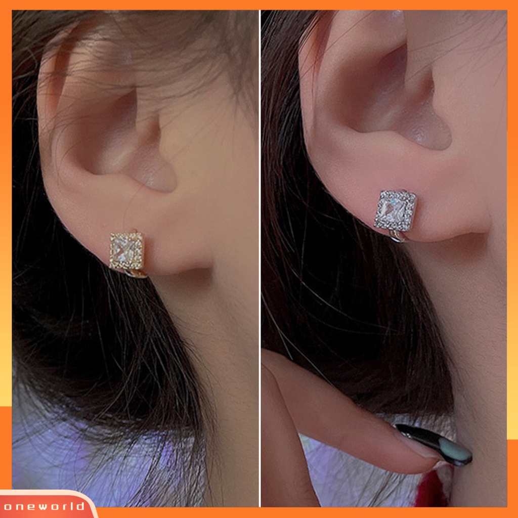 [WOD] 1pasang Ear Studs Square Rhinestones Jewelry Anting Gesper Telinga Bersinar Untuk Pakaian Sehari-Hari