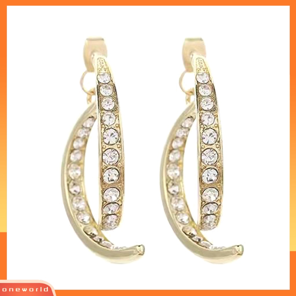 [WOD] Lady Earrings Bentuk Bulan Indah Busur Runcing Mengkilap Berlian Imitasi Pacaran Anting Hadiah