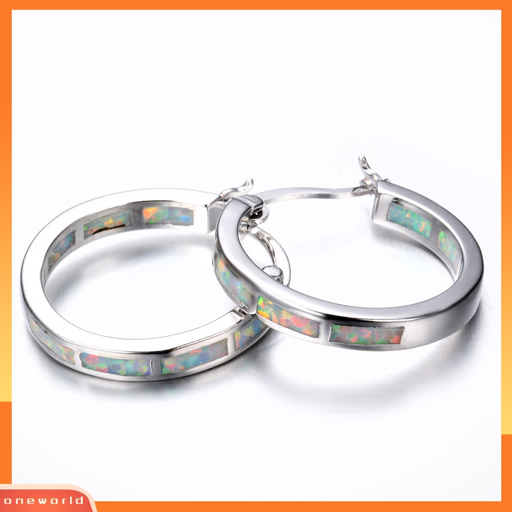 [WOD] Wanita Multicolor Faux Opal Hias Lingkaran Menjuntai Hoop Earrings Perhiasan Hadiah