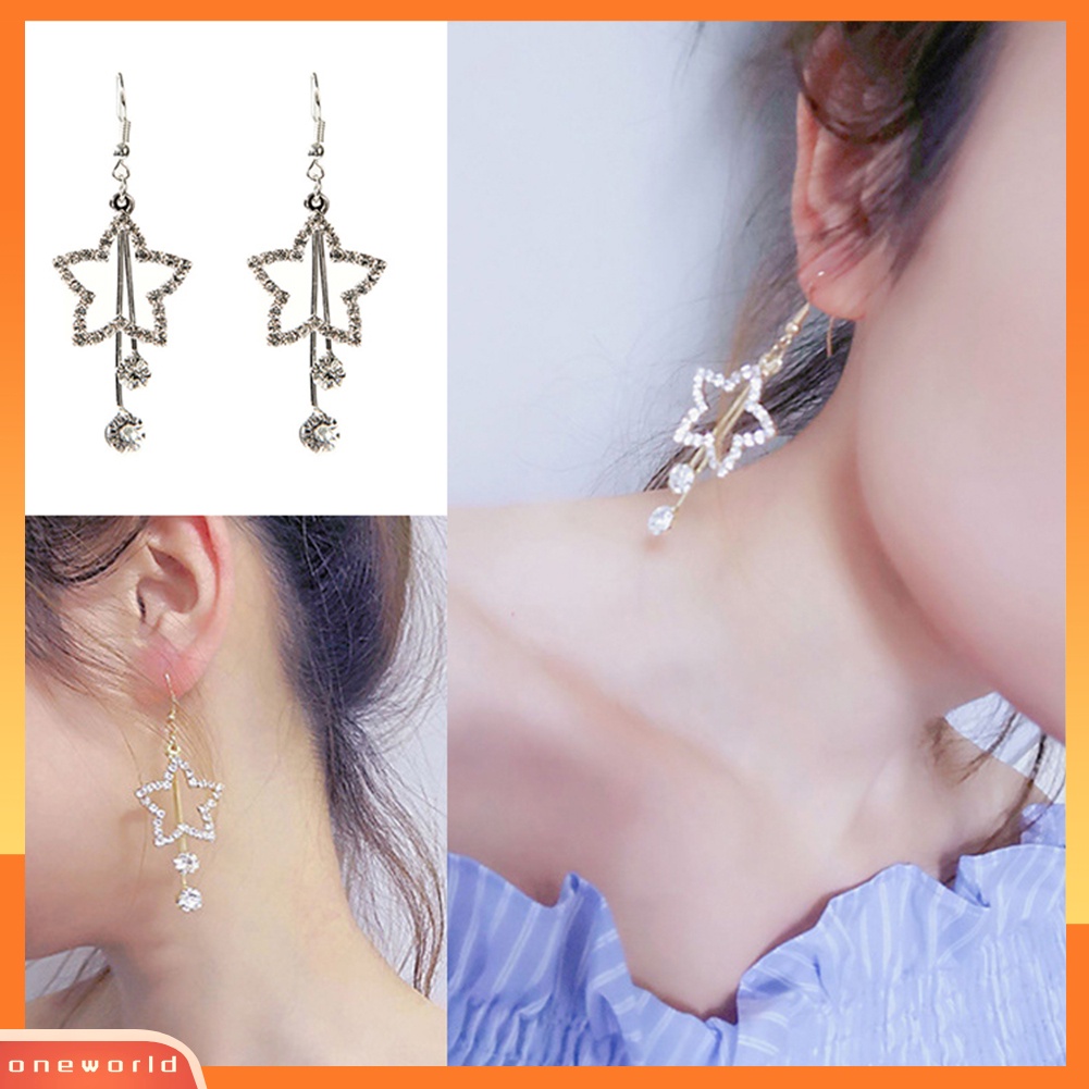 [WOD] Fashion Bintang Rumbai Bulat Berlian Imitasi Kait Telinga Pesta Wanita Anting Perhiasan