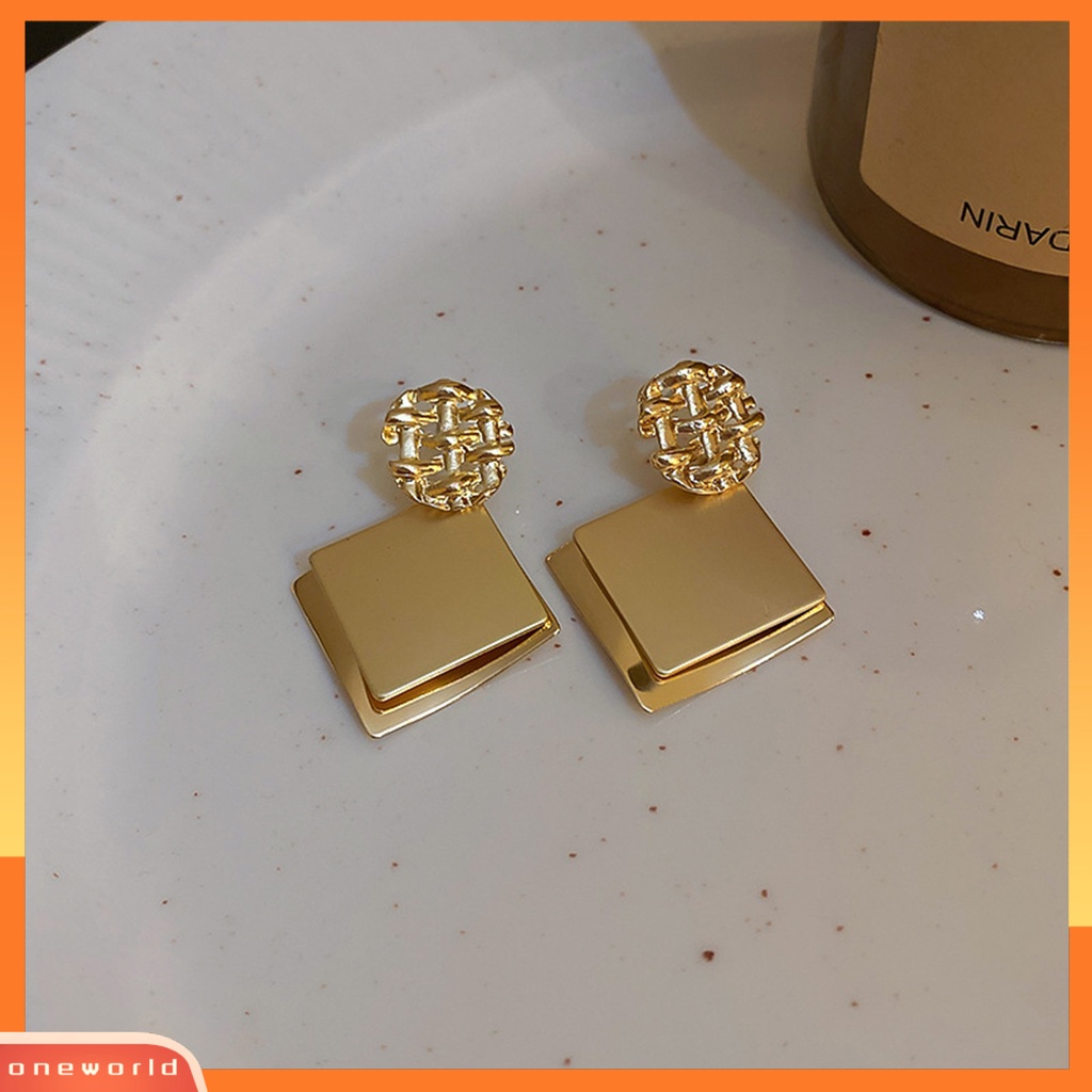 [WOD] 1pasang Anting Wanita Perhiasan Geometris Electroplating Bright Luster Stud Earrings Untuk Pakaian Sehari-Hari