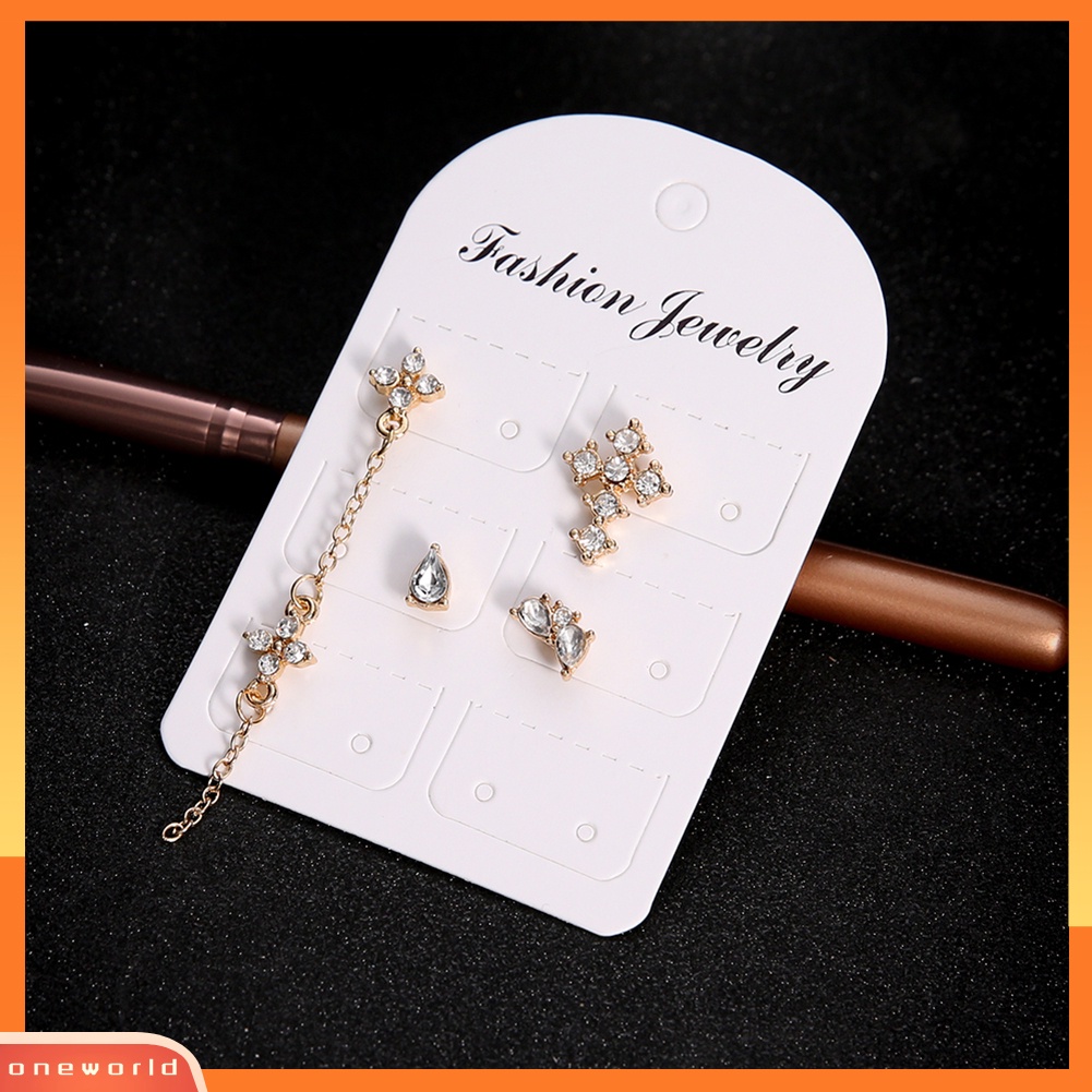[WOD] 4 Pcs Berlian Imitasi Mengkilap Cross Rumbai Wanita Anting Perhiasan Pesona Pesta Ear Studs