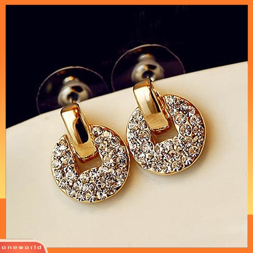 [WOD] Berlian Imitasi Penuh Tembaga Ear Studs Earrings Lady Istana Gaya Eardrop Perhiasan