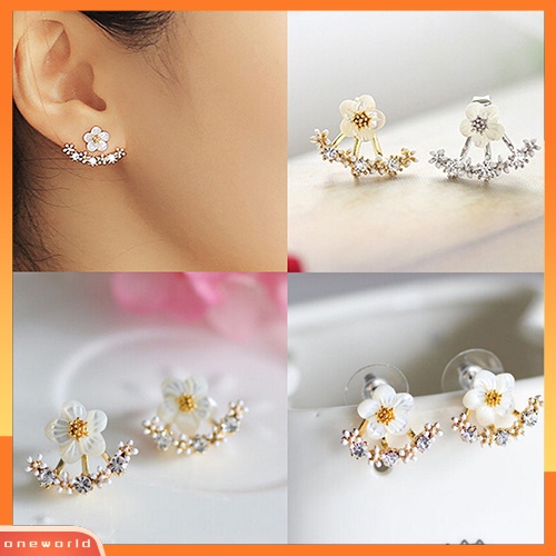 [WOD] Wanita Bunga Zirkon Telinga Jaket Gaya Korea Tembaga Ear Studs Earrings Jewelry