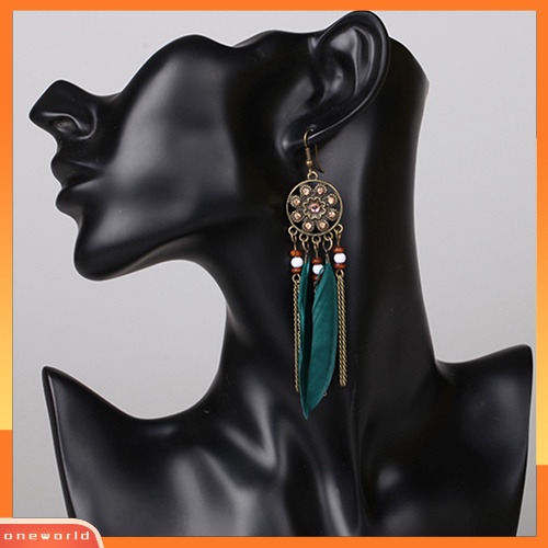 [WOD] Wanita Vintage Bohemia Etnik Dream Catcher Bulu Jumbai Anting Kait Panjang