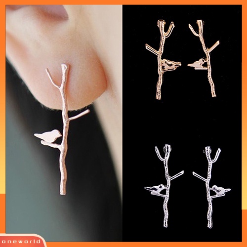 [WOD] Wanita Fashion Burung Pohon Cabang Bentuk Anting Ringkas Alloy Ear Studs Jewelry