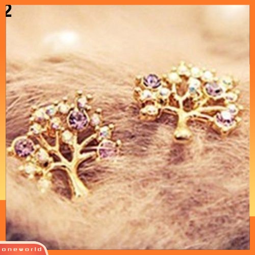 [WOD] Fashion Wanita Lucu Berlian Imitasi Mutiara Imitasi Bentuk Pohon Kecil Stud Earrings