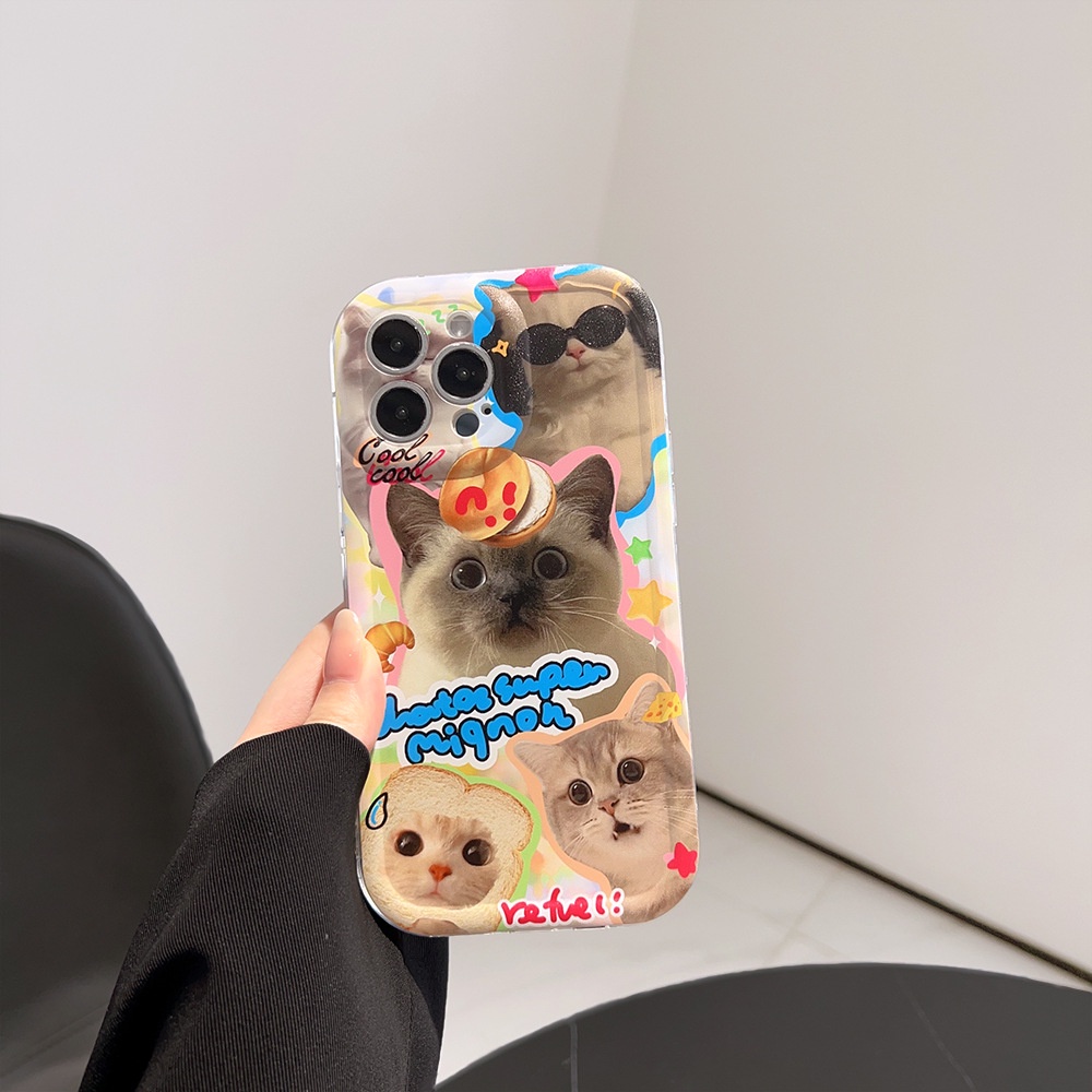 IPHONE Ins Cute Puffs Cat Kartun Silikon Case Untuk Iphone14 11 12 13 PRO MAX Casing Cover Pelindung AT0359