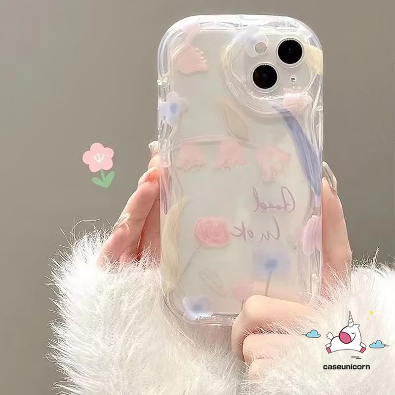 Casing Bunga Tulip Ungu Untuk Realme C53 C25 C35 C31 C55 C15 9i 5 7i 5i 6i 5s C33 C12 C25Y C25s C21Y C11 C30 C17 C21 C3 C20 C20A Casing Bunga Tepi Bergelombang 3D Lembut Transparan