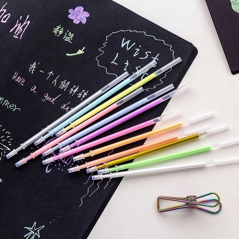 12pcs/set Flash Graffiti Gel Pen/ 0.8mm Glitter Fluorescent Watercolor Replaceable Refills/ Pena Lukisan Tulisan Seni DIY