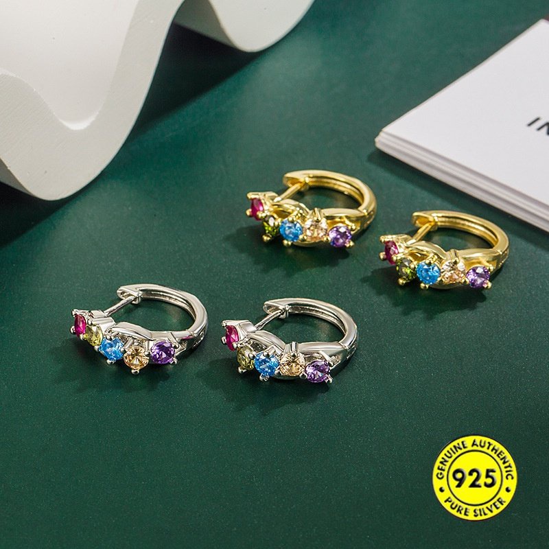 Anting Zirkon Aaa Warna-Warni Sederhana Dan Kompak Indah2023Baru U1829