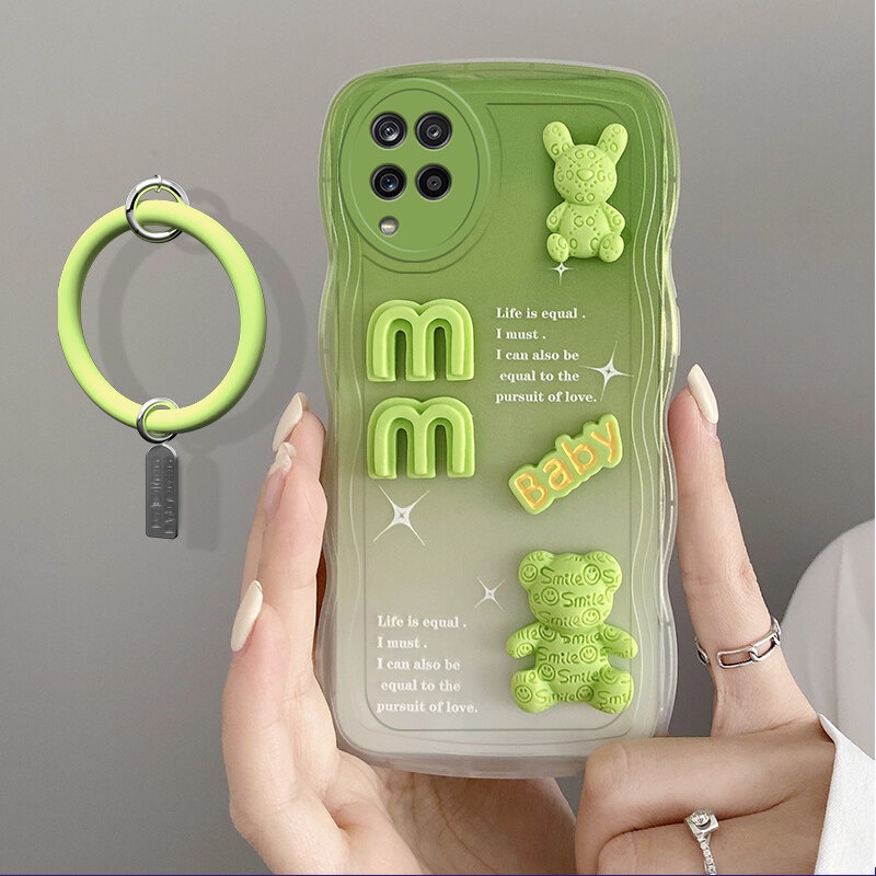 Andyh Desain Baru Untuk Samsung Galaxy A12 M12 F12 5G Case 3D Cute Bear+ Gelang Warna Solid Fashion Premium Gradient Soft Phone Case Silikon Shockproof Casing Pelindung Penutup Belakang