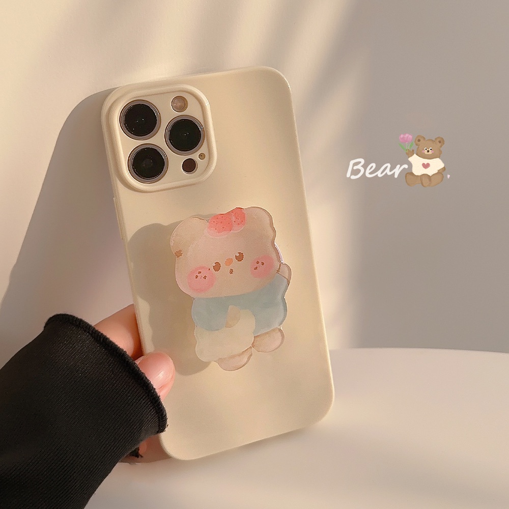 IPHONE Ins Kuning Kasus Silikon Dengan Honeypot Beruang Holder Untuk Iphone14 11 12 13 PRO MAX Casing Cover Pelindung AT0323