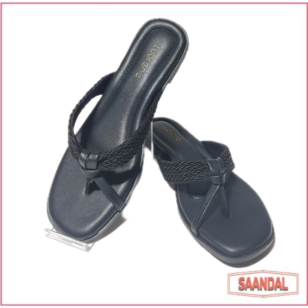 Sandal Selop Tali Ikat Jempol Kulit Lubrene Atika Elegant Black Hitam