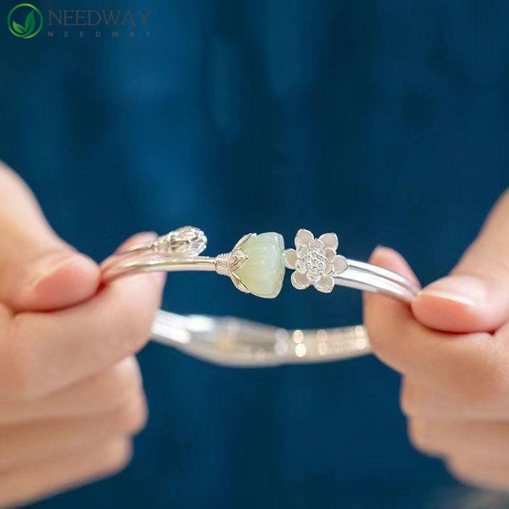 Needway Wanita Gelang Cina Elegan Teman Vintage Gaya Kuno Imitasi Hetian Giok Alloy Gelang Tangan