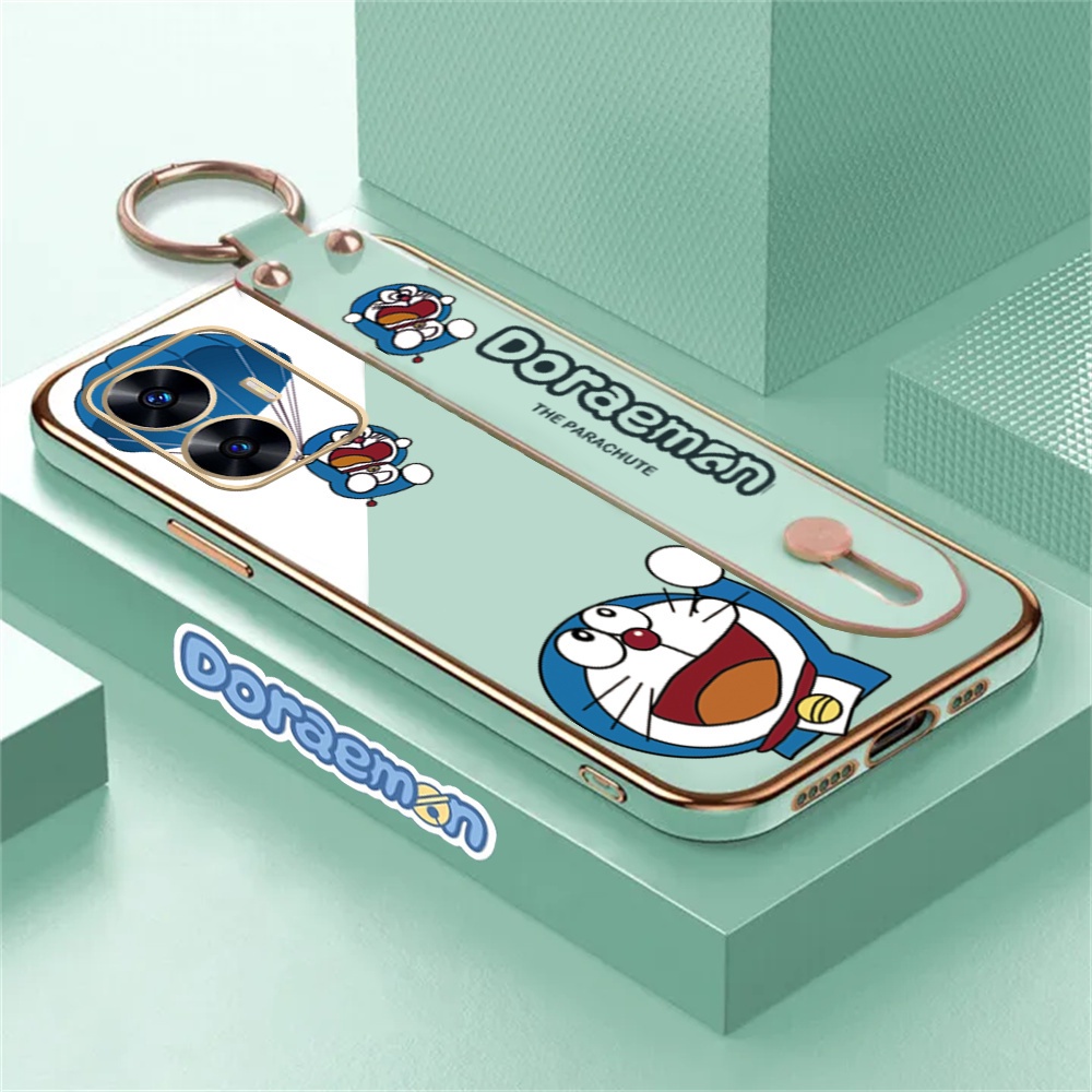 Soft Case Realme10 4G 9i 7i 8i 5i 6i C17 C31 Realme8 5G 8 Pro Realme 5 Pro 7Pro Narzo 50 C55 C3 Fashion Kartun Doraemon Lucu Stand Lipat Holder Mewah Plating Karet Cover