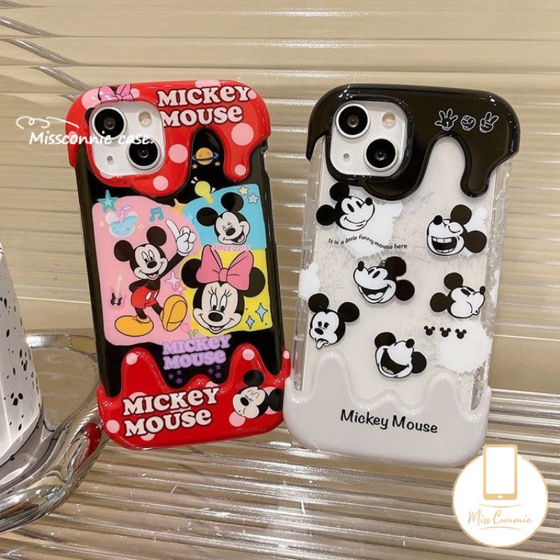 IPHONE Couple Casing Ponsel Kartun Lucu Mickey Minnie Mouse Kompatibel Untuk Iphone11Xr 7Plus 8Plus 7 8 Plus 11 14 13 12 Pro Max X XS Max Kreatif Permen 3D Es Krim Shockproof Soft Cover