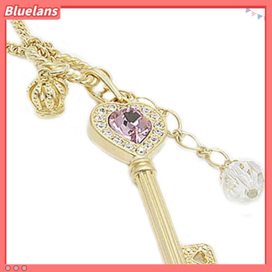 [BLS] Fashion Wanita Cinta Hati Berlian Imitasi Mahkota Kunci Sweater Panjang Kalung Perhiasan