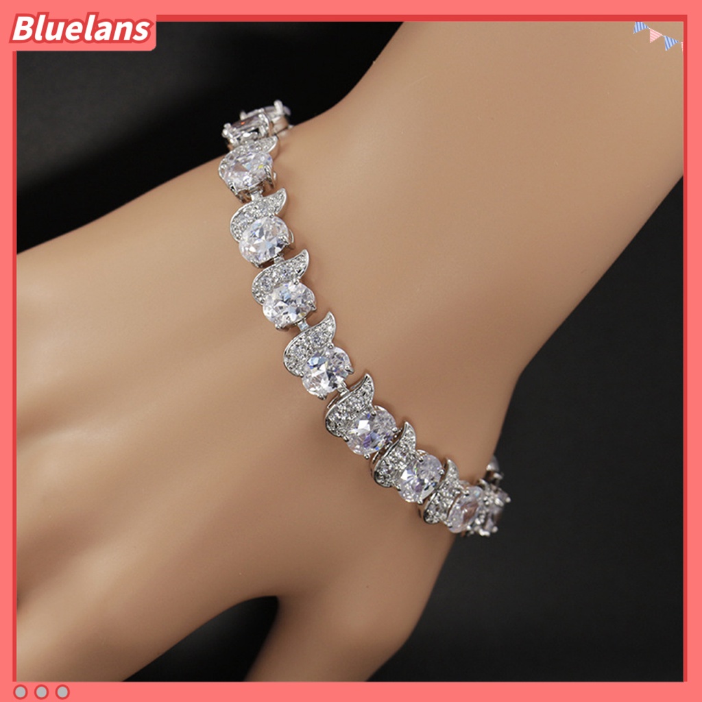 [BLS] Wanita Gelang Daun Pesona Elegan Klasik Adjustable Berlian Imitasi Biru Tertanam Ladies Bracelet Fashion Jewelry