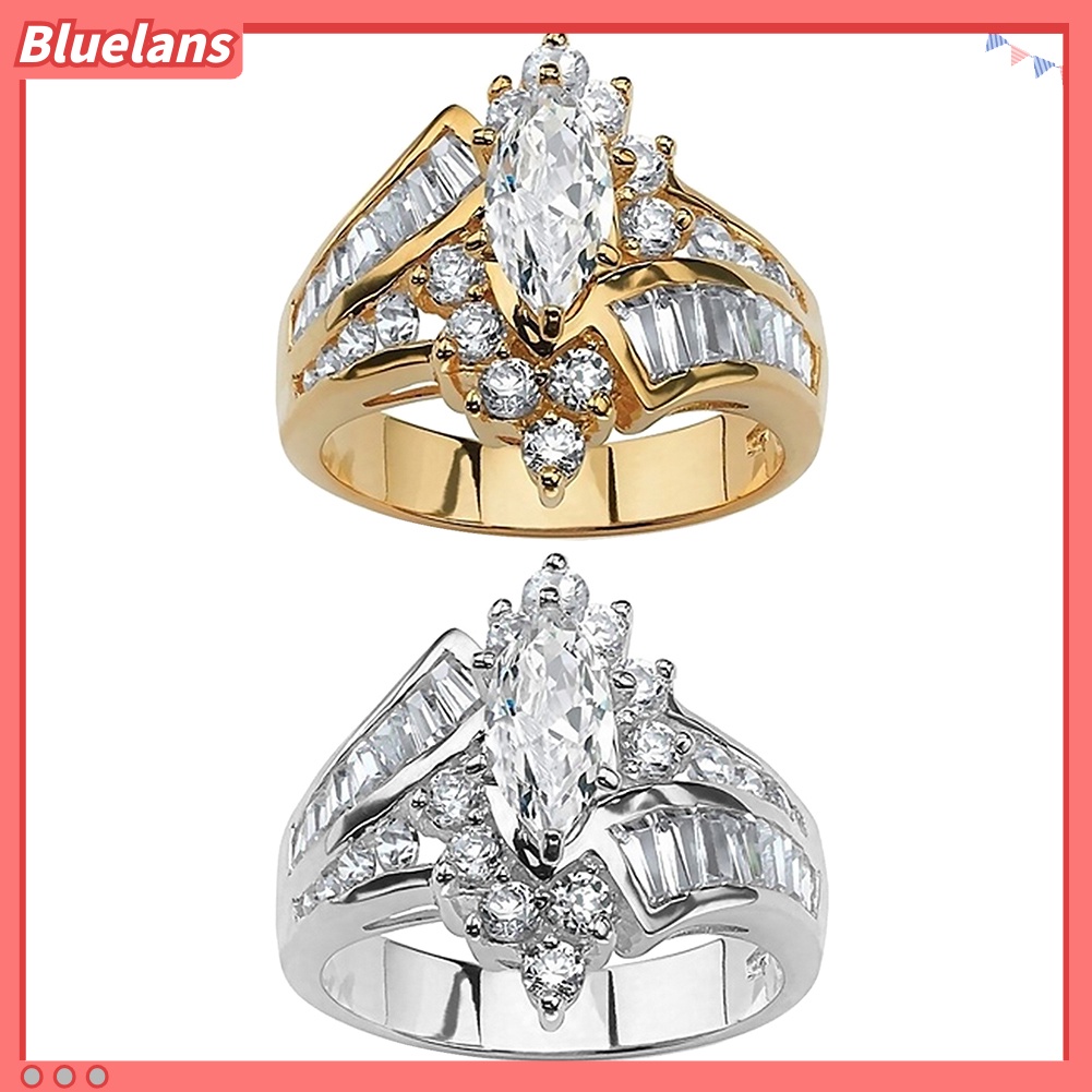 [BLS] Wanita Marquise Cut Cubic Zirconia Engagement Anniversary Jari Cincin Perhiasan