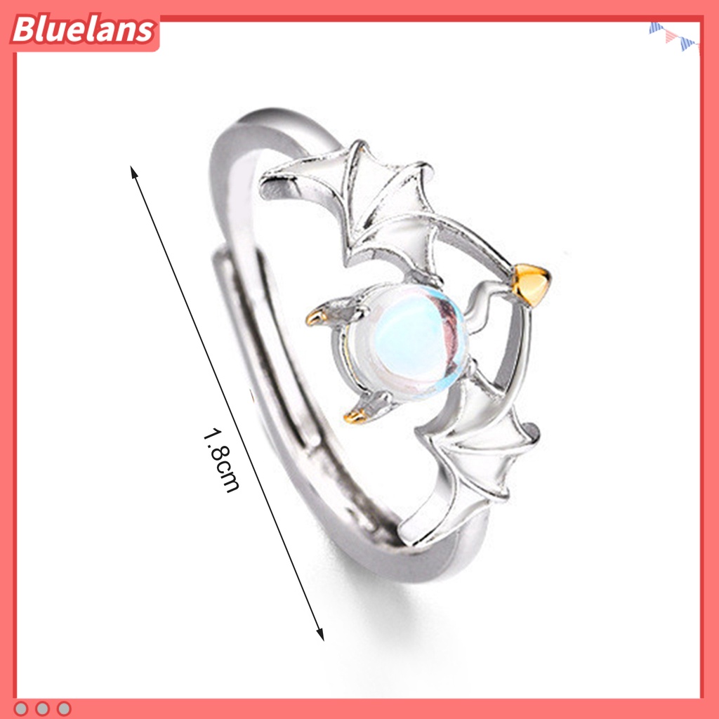 [BLS] Wanita Cincin Romantis Bersinar Faux Moonstone Desain Pembukaan Yang Dapat Disesuaikan Hadiah Hias Sayap Malaikat Setan Jari Cincin Perhiasan Pesta Untuk Kekasih