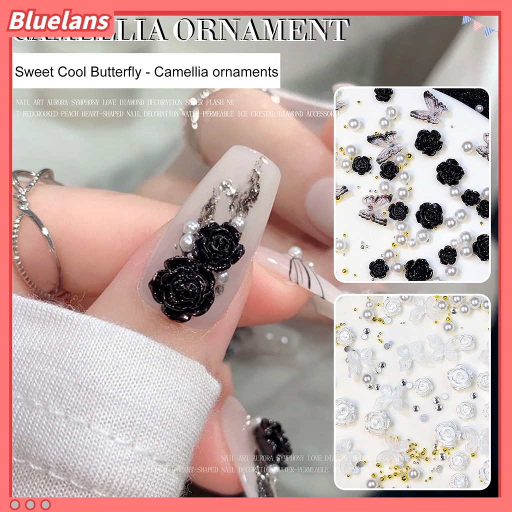[BLM] 1kotak Hiasan Mawar Kuku Cantik Tiga Dimensi Camellia Butterfly Faux Pearl Nail Art Dekorasi Untuk Salon Kuku