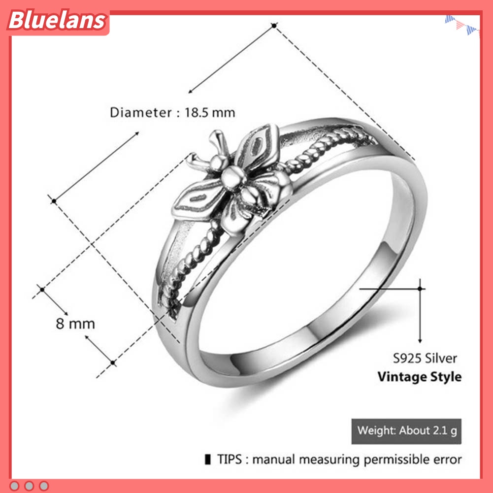 [BLS] Wanita Perak Berlapis Berongga Kupu-Kupu Tipis Band Jari Cincin Pesta Perhiasan Hadiah