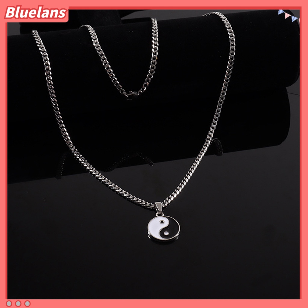 [BLS] Pria Kalung Double-layer High Gloss Mutiara Imitasi Alloy Hadiah Fashion Perhiasan Tai Ji Liontin Panjang Sweater Rantai Untuk Club