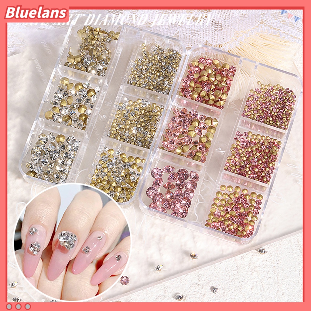 [BLM] 1kotak Dekorasi Nail Art Berkilau Mempesona Efek Visual Warna Cerah Bentuk Biasa Serba Guna Bersinar 3D Hiasan Kuku Berlian Imitasi Untuk Manicure Store