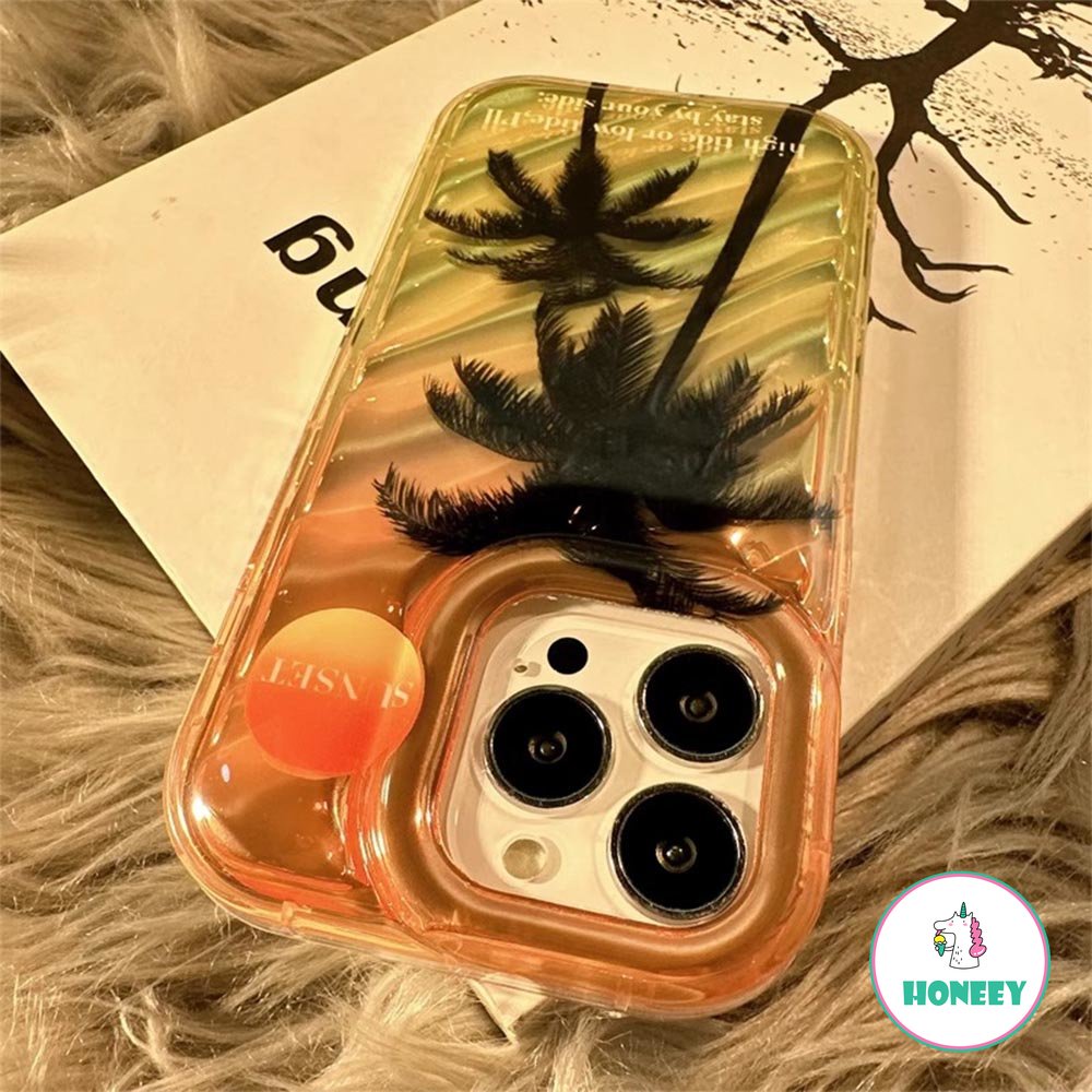 IPHONE Sunset Coconut Tree Case Untuk Iphone14 13 12 Pro Max11Fashion Laser Reflektif Shockproof Bening Sarung Hp