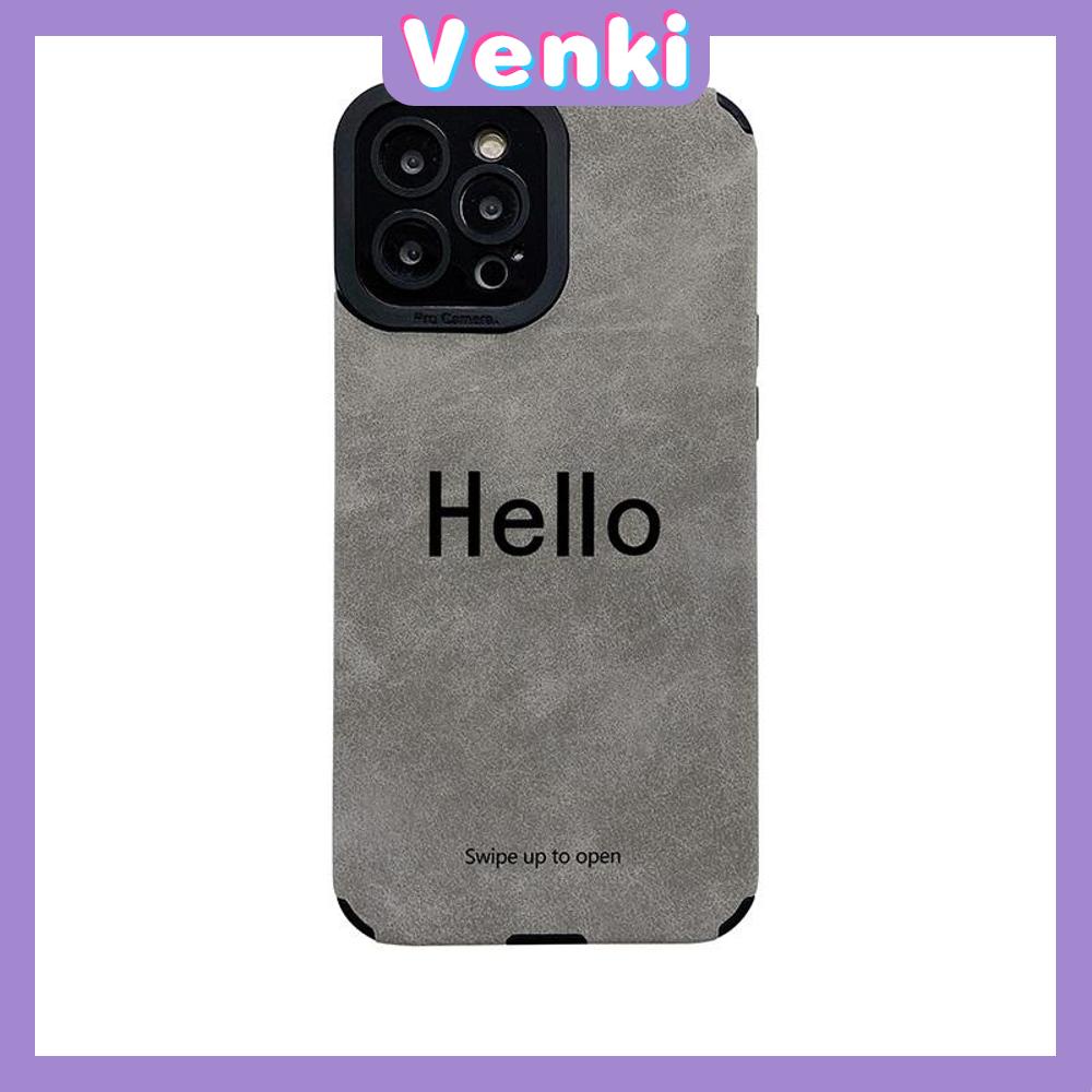 VENKI - Untuk iPhone 11 Case Leather Pupil Suede Case Soft Shockproof Airbag Case Pelindung Kamera Simple English Hello Kompatibel dengan iPhone 14 13 Pro max 12 xr xs 7Plus 8Plus