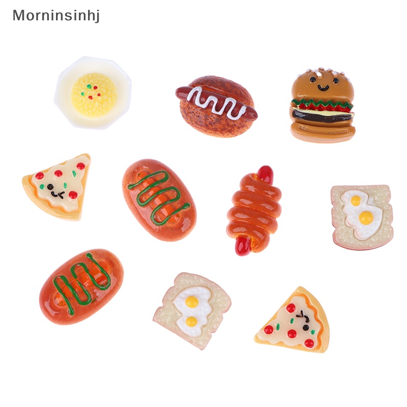 Mornin 10Pcs Hand-ed Resin Imitasi Mini Pizza Hamburger Datar Kembali Miniatur Pola Aplikasi DIY Scrapbook Craft Dekorasi id