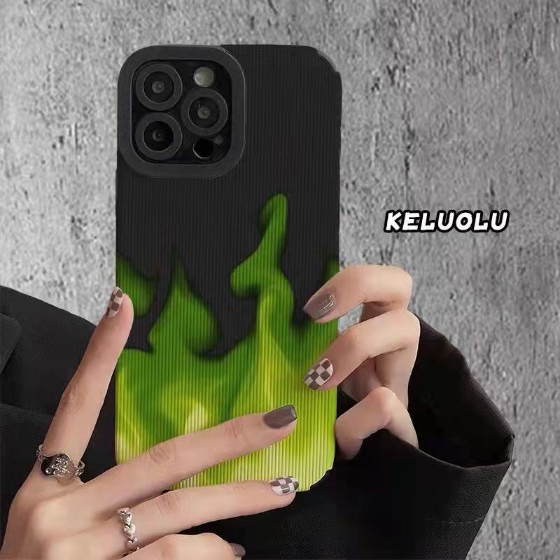 All New Hot Fashion Leather Soft Case IPhone 6S 7 Plus 8 Plus X XS XR XS Max 11 13 12 14 PRO Max 14 Plus SE Mini Phone Case Girl Girl Women Green Fire