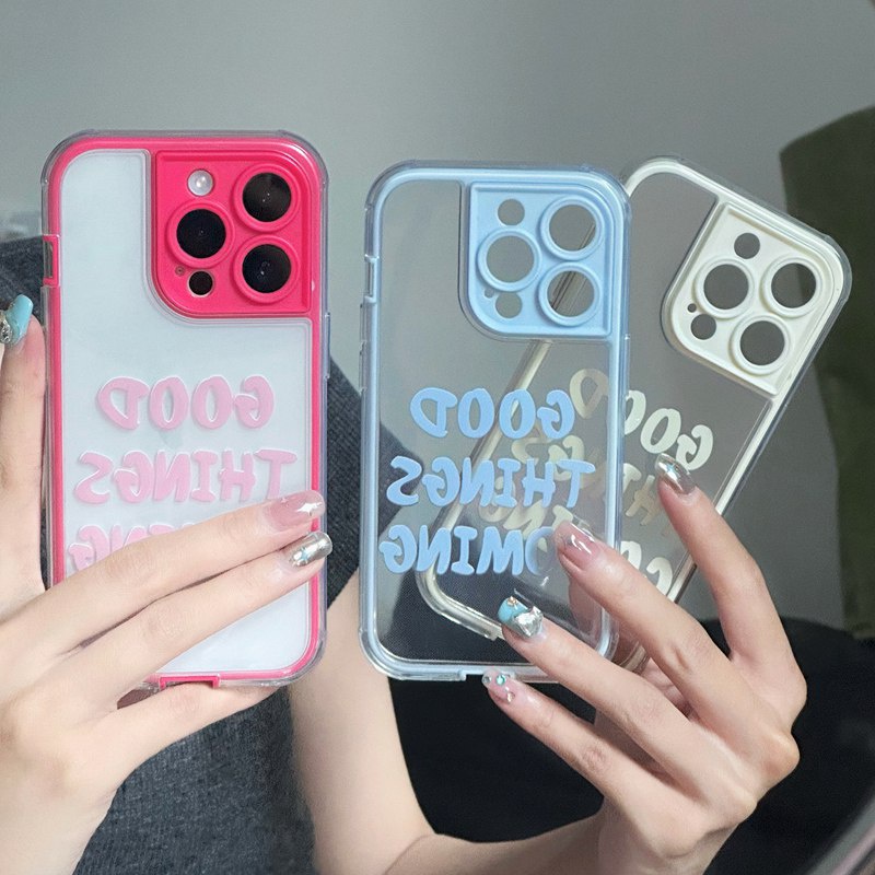 IPHONE Casing TPU Lembut Bahasa Inggris Simple Bagus iP Iphone14+Plus11 12 13 Pro Max 2in1 FTD Girl Woman Casing Apple