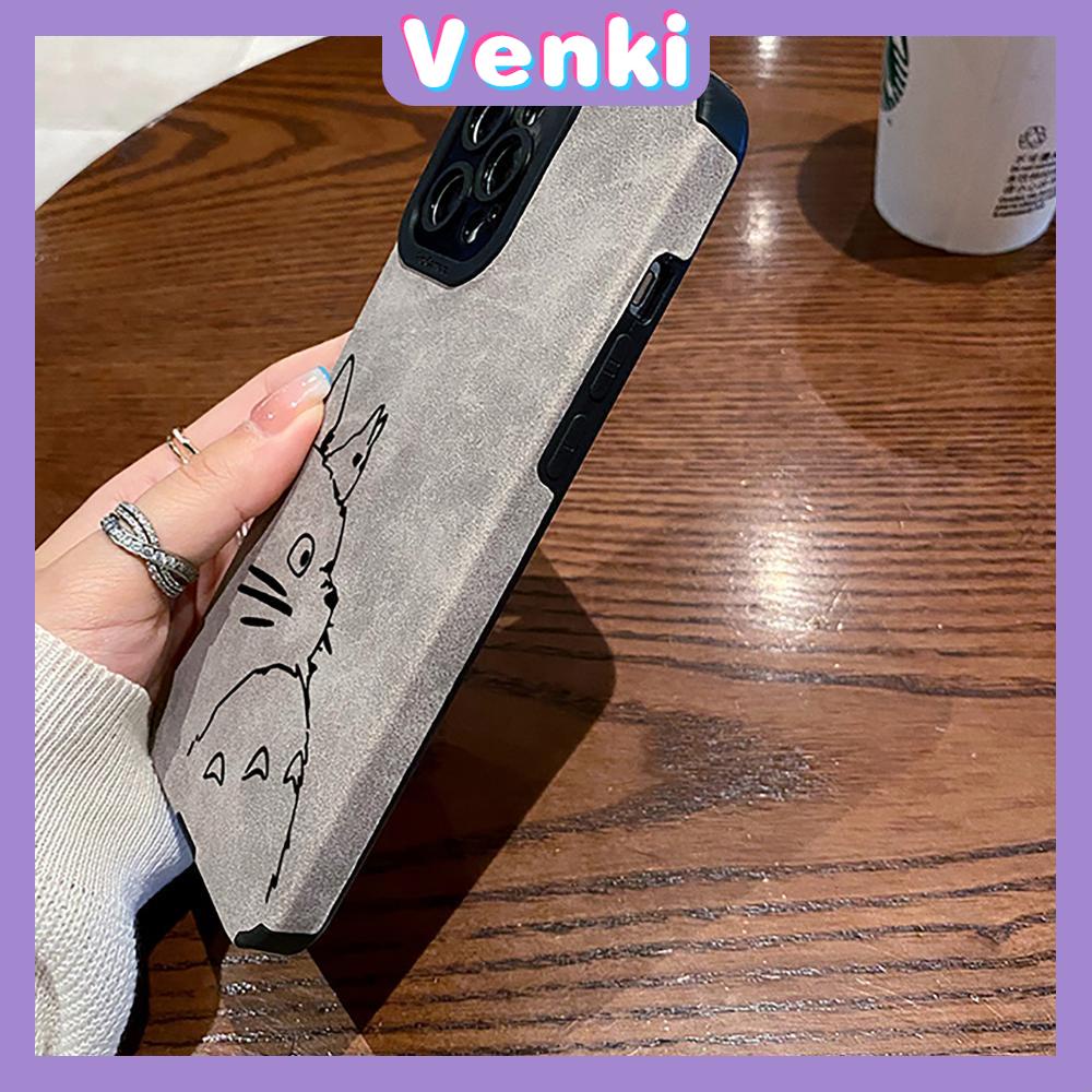 VENKI - Untuk iPhone 11 Case Leather Pupil Suede Cover Soft Shockproof Case Camera Simple Cute Totoro Kompatibel dengan iPhone 14 13 Pro max 12 Pro max xr xs 7Plus 8Plus