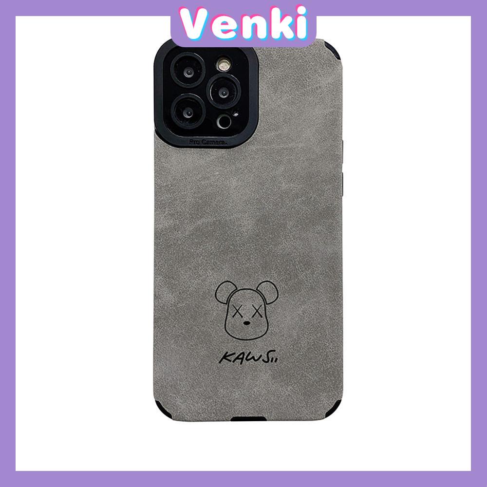 VENKI - Untuk iPhone 11 Case Leather Pupil Suede Cover Soft Shockproof Case Camera Simple Cute Bear Kompatibel dengan iPhone 14 13 Pro max 12 Pro max xr xs 7Plus 8Plus