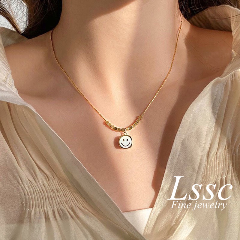 Kalung Titanium Wanita Anti Karat Smile Fashion Korea Aesthetic Emas 18K Aksesoris Perhiasan
