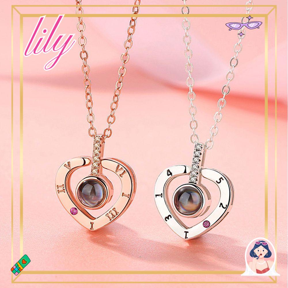 Kalung Proyeksi LILY Perhiasan Pernikahan Pesta Motif Bulat Liontin Hati I Love You