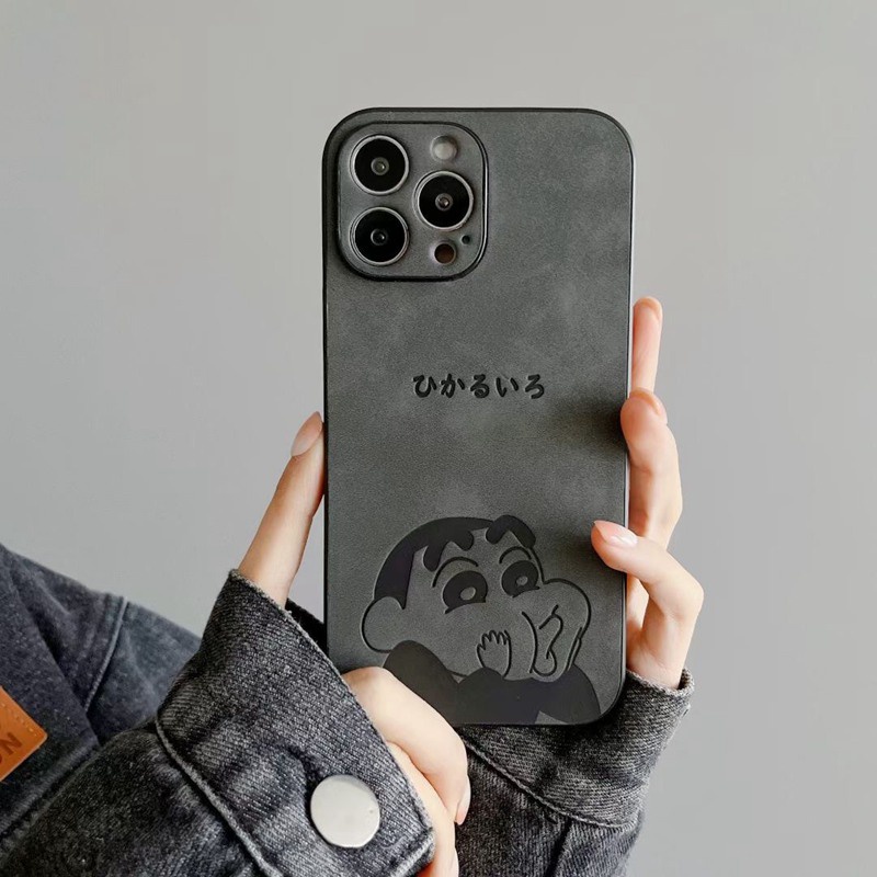 Kulit Vintage Feeling Cool Hard Leather Phone Case Iphone 7 8 14 Plus Iphone X Xr Xs 11 12 13 14 Pro Max Iphone Ftd Model Fashion Pria Bumper Crayon Shin-chan Tahan Guncangan