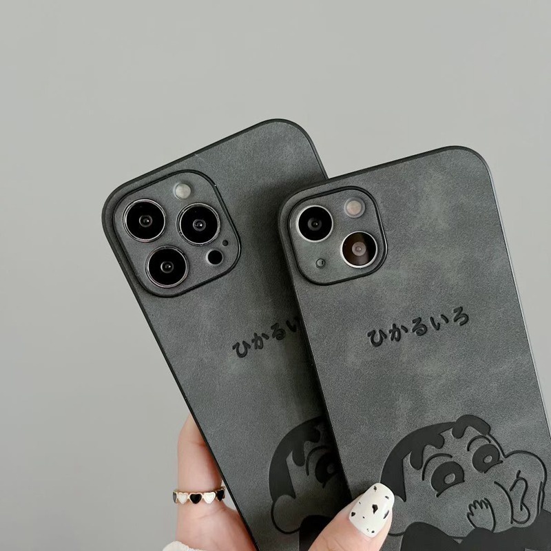 Kulit Vintage Feeling Cool Hard Leather Phone Case Iphone 7 8 14 Plus Iphone X Xr Xs 11 12 13 14 Pro Max Iphone Ftd Model Fashion Pria Bumper Crayon Shin-chan Tahan Guncangan