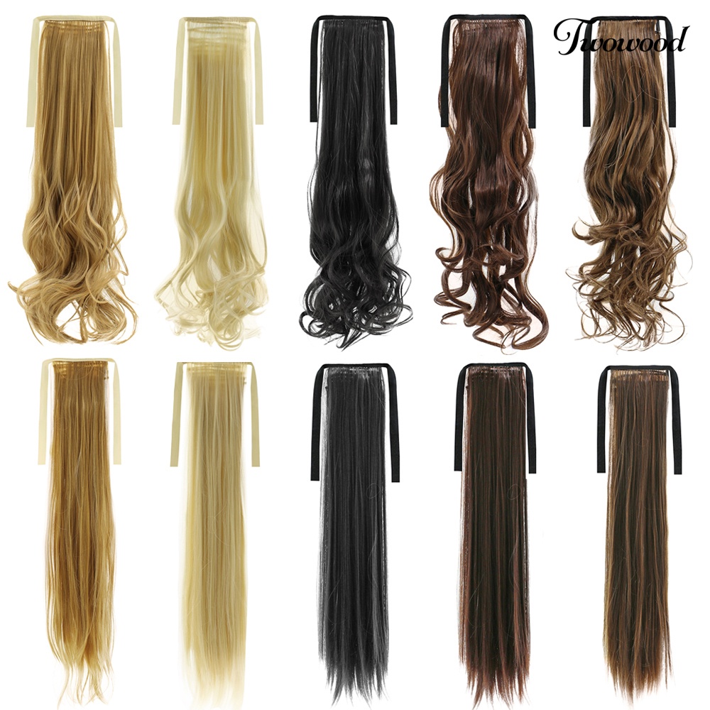 Twowood Panjang Lurus Curly Ponytail Hair Extension Bungkus Sekitar Pita Klip-in Sopak